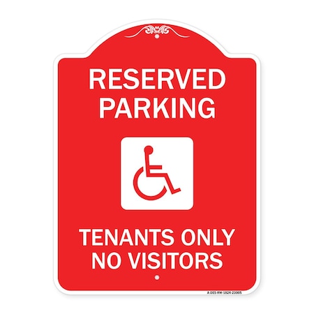 Signmission Reserved Parking Tenants No Visitors W/ Graphic, Red & White Aluminum Sign, 18" x 24", RW-1824-23005 A-DES-RW-1824-23005